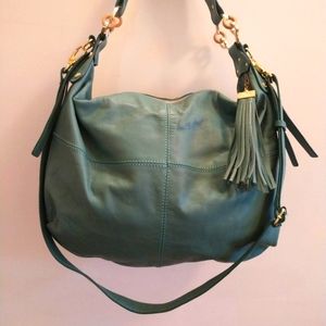 Jenrigo Mint/sage leather shoulder bag.